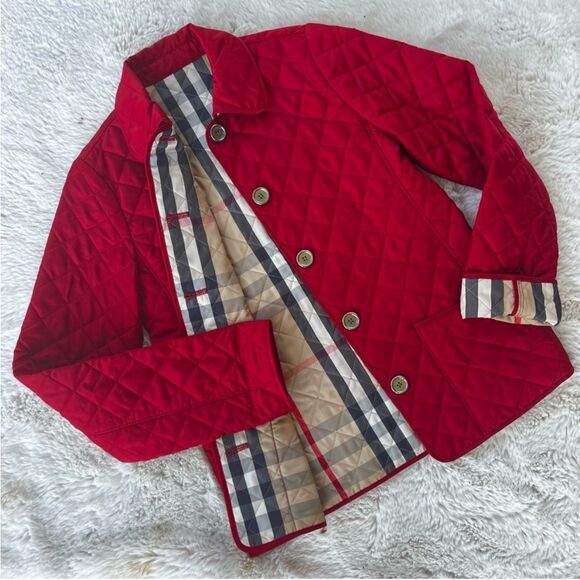 BURBERRY Red Quilted Nova Check Coat Haymarket Jacket Sz. S - Picture 1 of 9